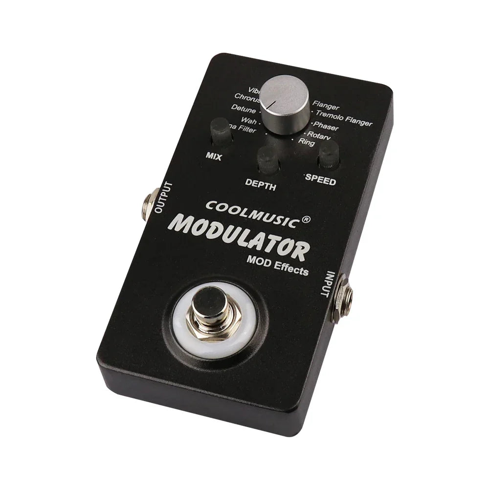 Black coolmusic electric guitar multieffect pedal digital modulator with silver knobs white footswitch for wah reverb chorus flanger phaser vibrato