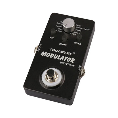 Black coolmusic electric guitar multieffect pedal digital modulator with silver knobs white footswitch for wah reverb chorus flanger phaser vibrato