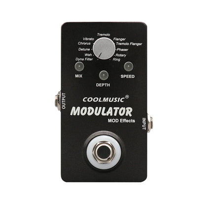 Black coolmusic electric guitar multieffect pedal digital modulator with silver knobs featuring wah reverb chorus flanger phaser vibrato