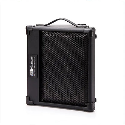 Black coolmusic portable acoustic amplifier with hexagonal mesh grille and handle featuring adjustable reverb effect