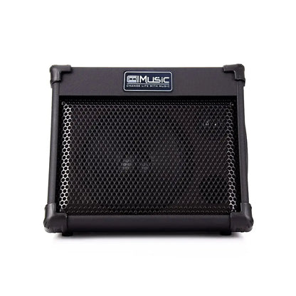 Black Coolmusic portable acoustic guitar amplifier with perforated grille and reinforced corners features reverb effect