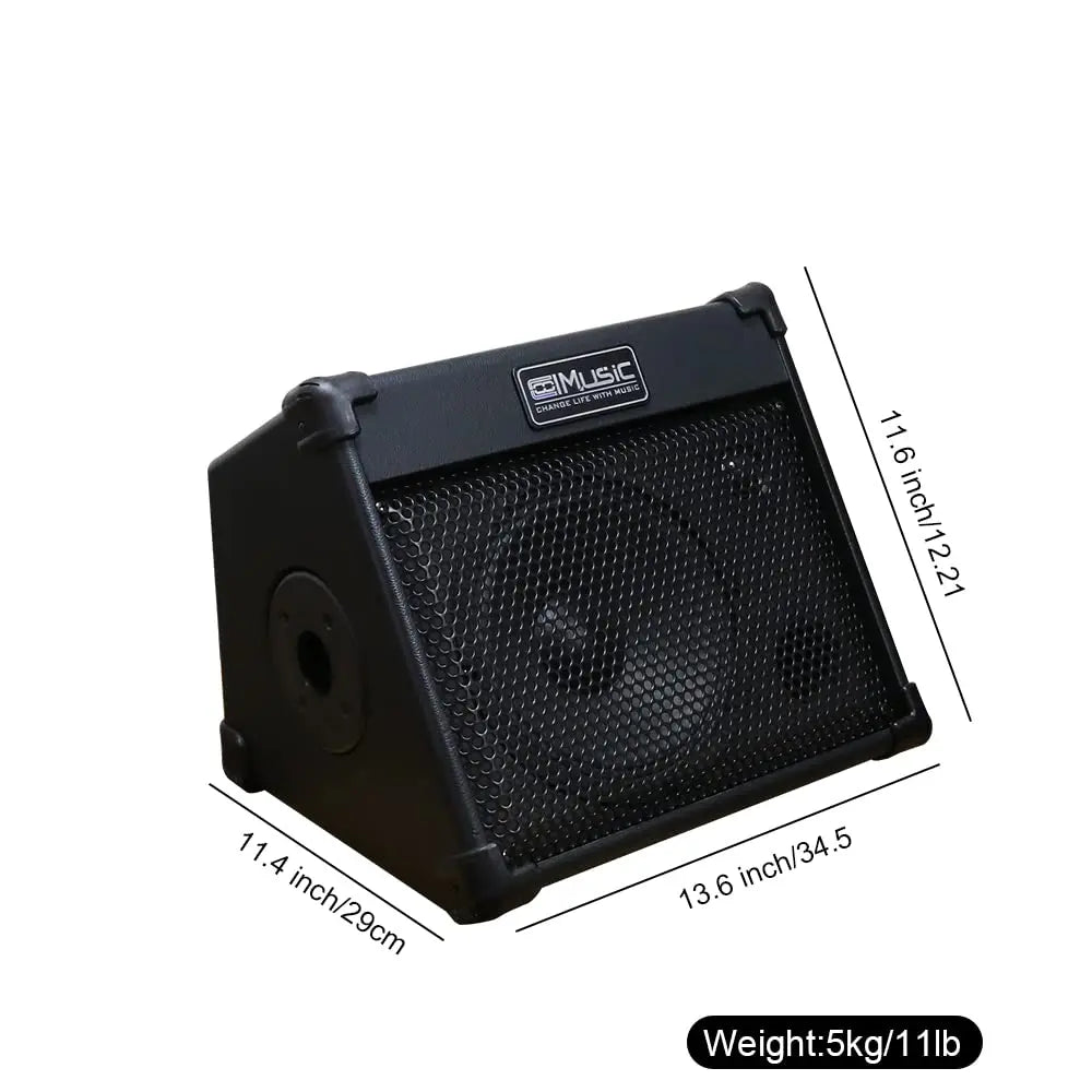 Black rectangular coolmusic portable acoustic amplifier with mesh grille and reverb effect for acoustic guitar outdoor use