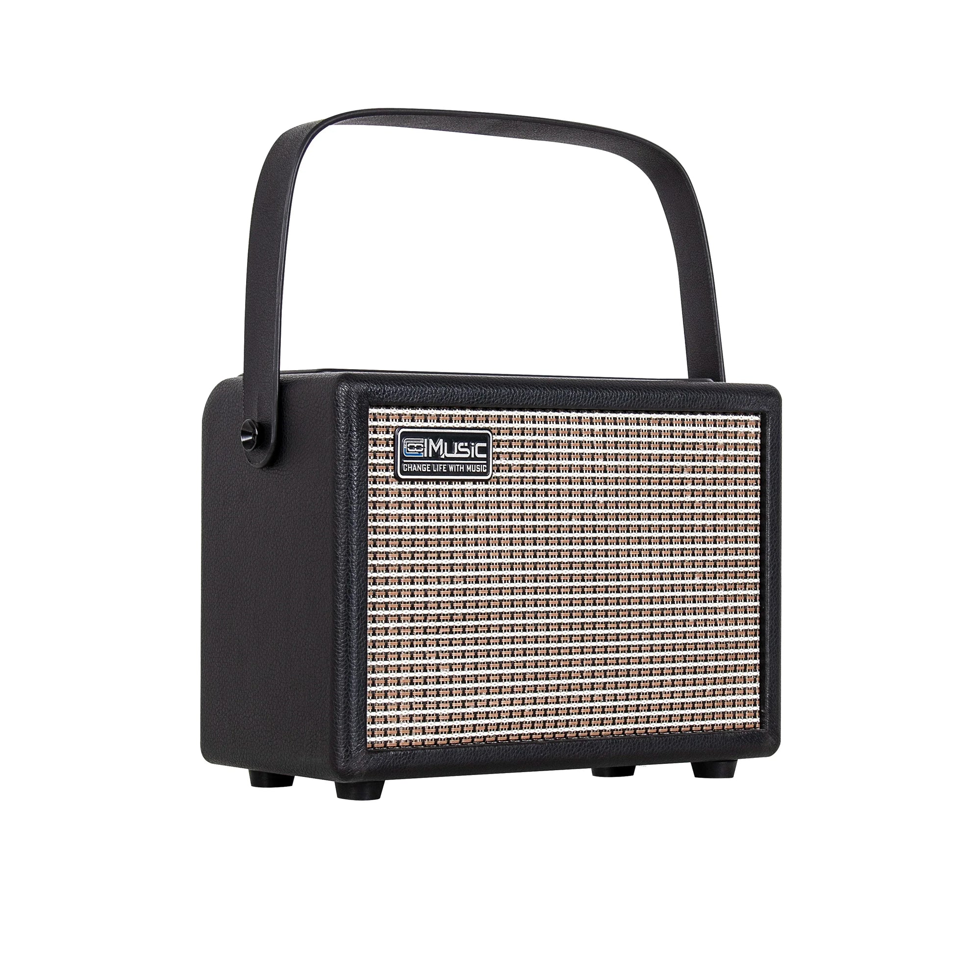 Black portable coolmusic unique-15g 15w electric guitar amplifier with textured grille and carrying handle for musical instruments