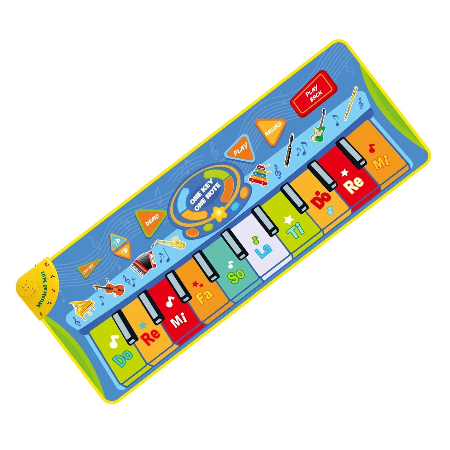 Colorful Coolplay musical piano mat with rainbow keys and playful instrument illustrations for toddlers floor keyboard with animal sounds baby features