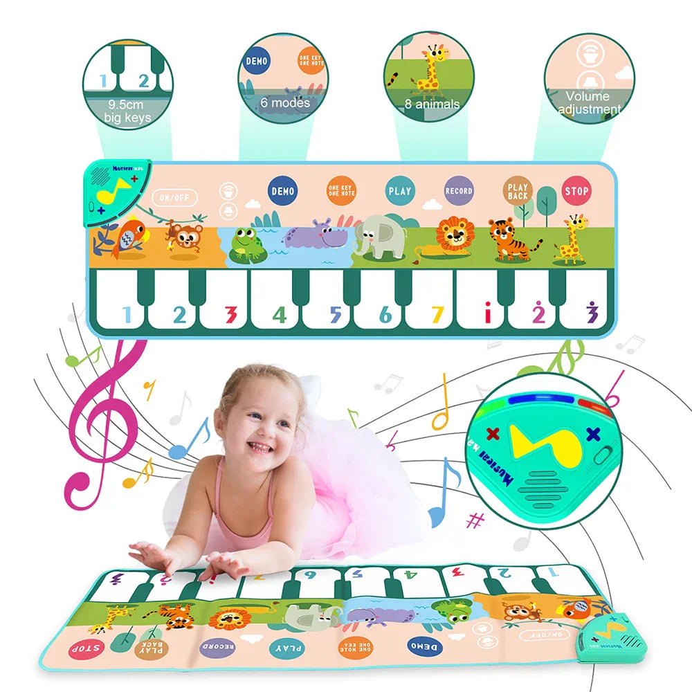 Colorful coolplay musical piano mat for toddlers floor keyboard with animal sounds baby illustrations and interactive buttons