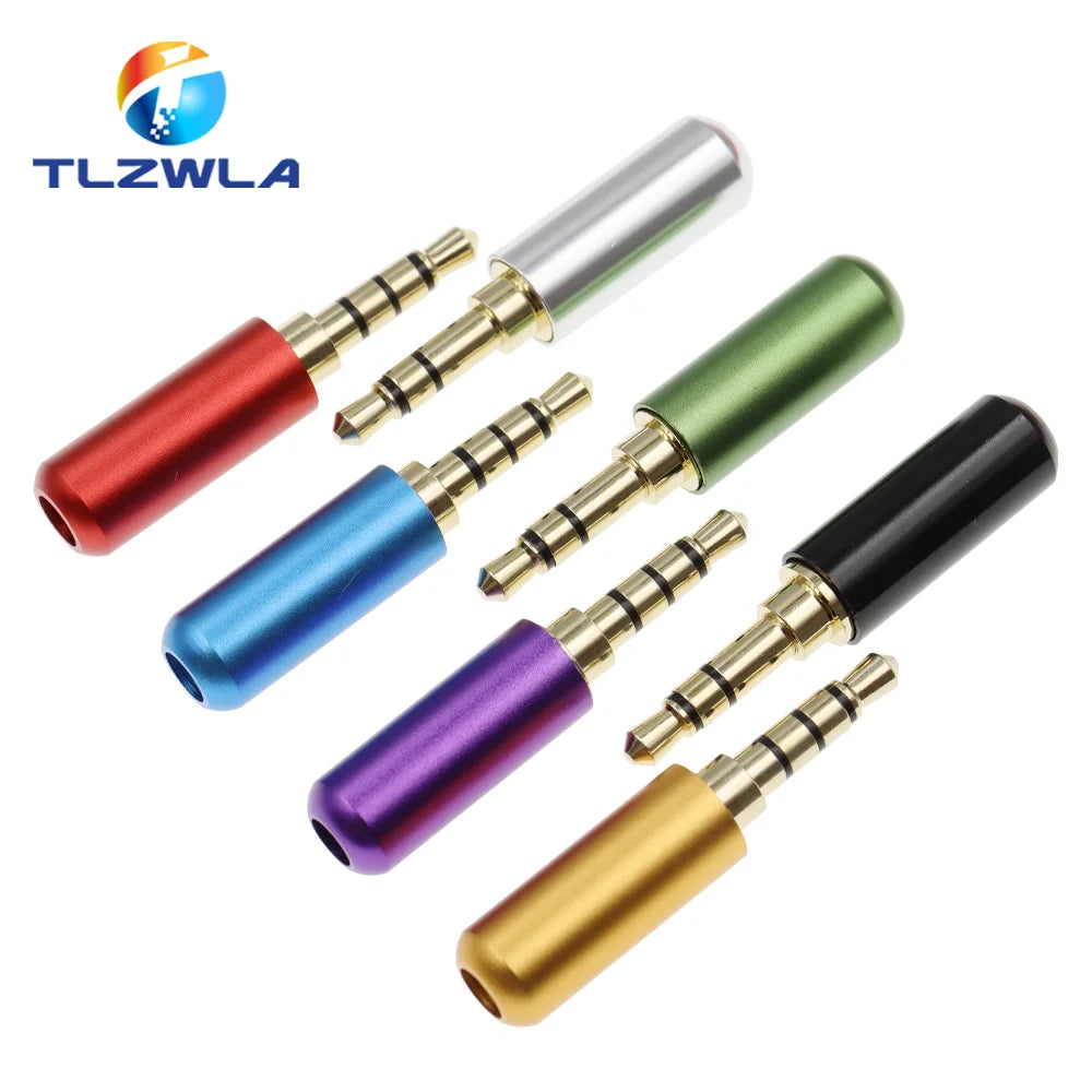 Copper 3 4 pole 3.5mm plug male headphone jack with colorful metallic red blue purple green black and gold connector plugs