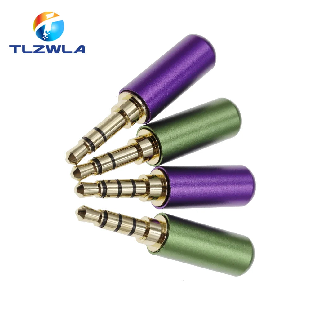 Purple and green metallic copper 3 4 pole 3.5mm male audio adapter plugs with gold connectors for 4mm cable use