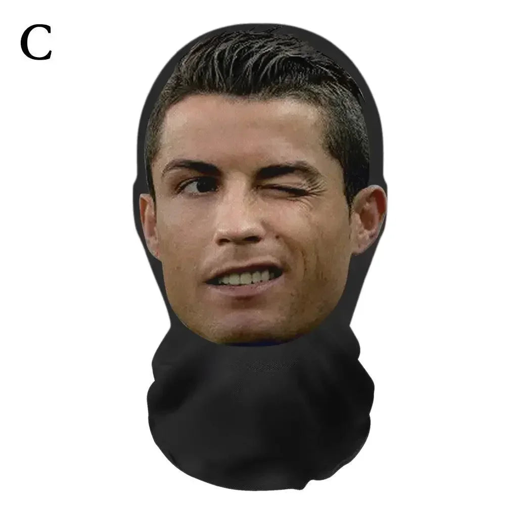 Black cosplay 3d printed face mask with cristiano ronaldo winking image role play headdress for hip hop fashion