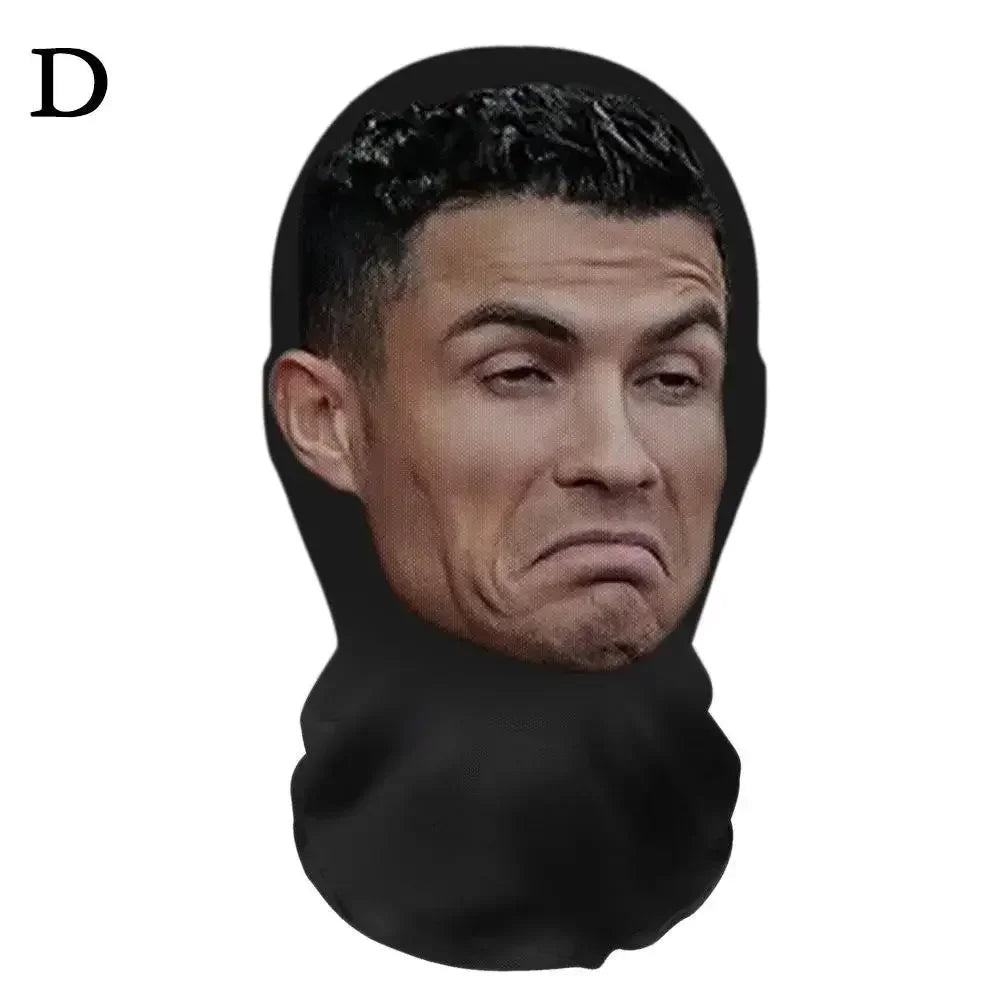 Black cosplay 3d printed full face mesh mask featuring cristiano ronaldo for role play headdress and hip hop fashion