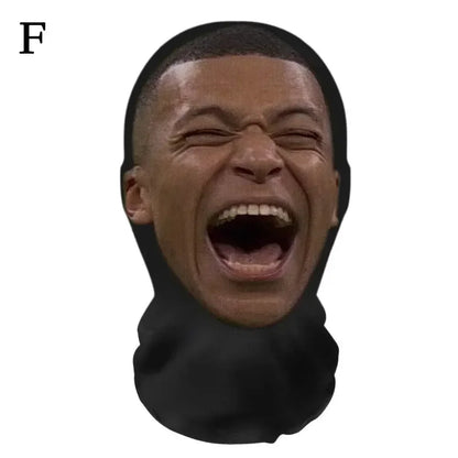 Black silicone cosplay 3d printed face mask featuring kylian mbappé laughing for role play headdress hip hop fashion