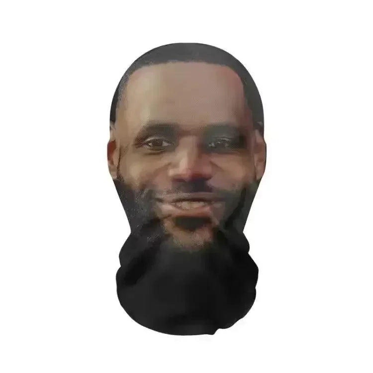 Black cosplay 3d printed face mask with lebron james portrait in stretch mesh for role play headdress and hip hop fashion