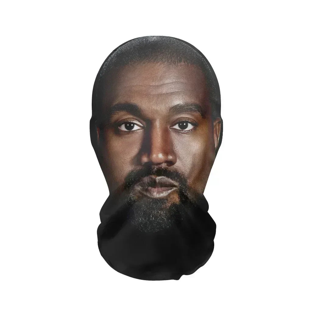 Black cosplay 3d printed full face mask with kanye west portrait for role play headdress and hip hop fashion