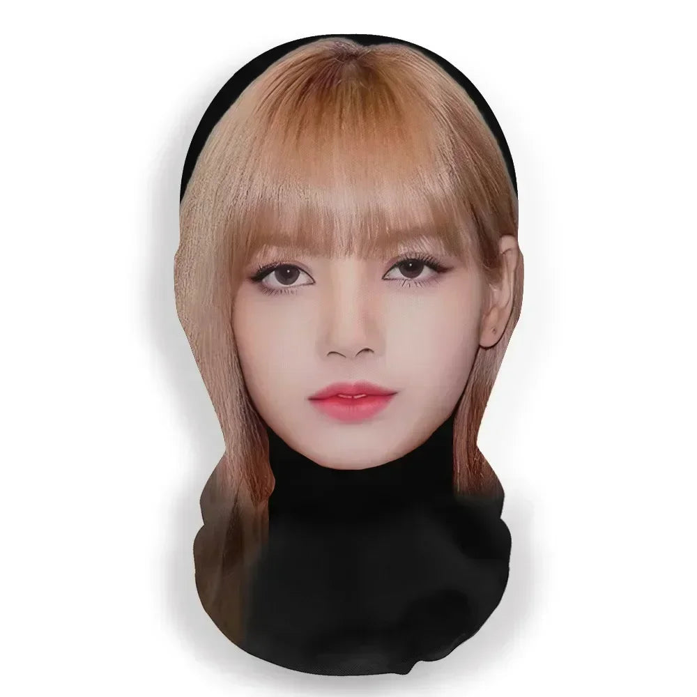 Black cosplay 3d printed mesh full face mask featuring lisa from blackpink with blonde hair role play headdress hip hop fashion