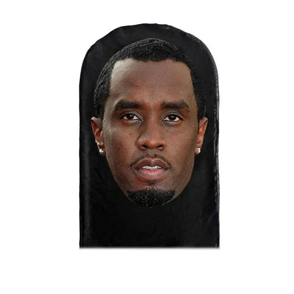 Black fabric cosplay 3d printed face mask with printed male portrait for role play headdress and hip hop fashion