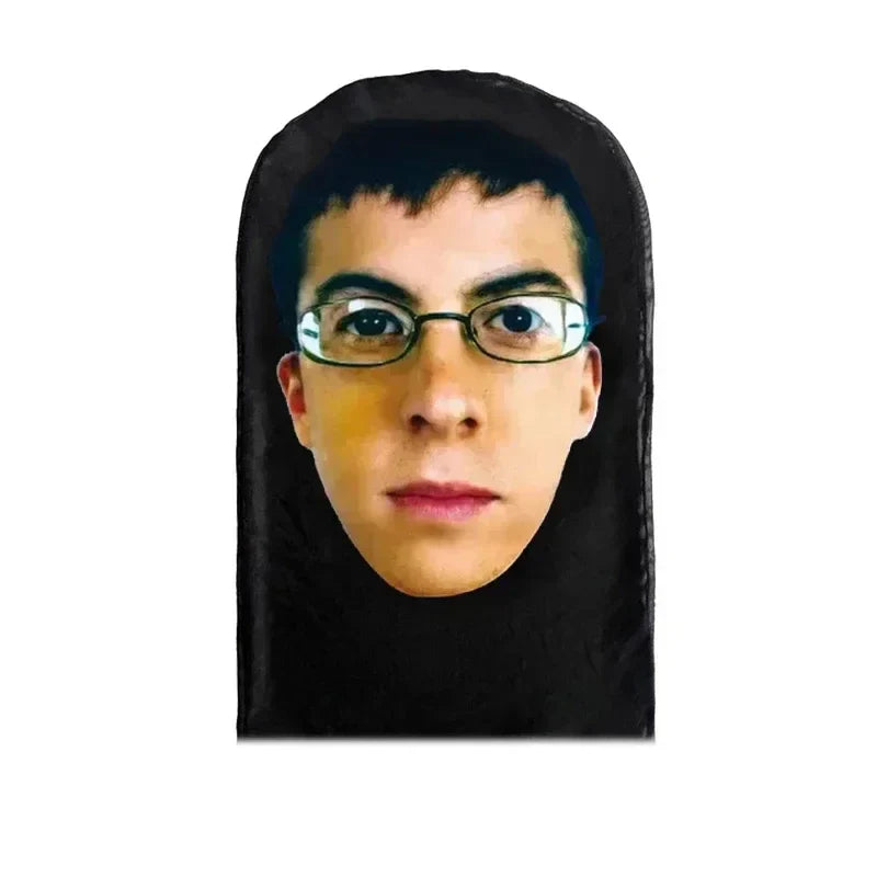 Black hooded full face cosplay 3d printed mesh mask with glasses portrait for role play headdress and hip hop fashion