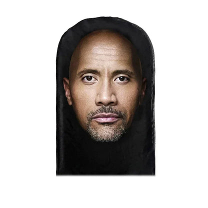 Black hooded cosplay 3d printed face mask with dwayne johnson portrait for role play headdress and hip hop fashion