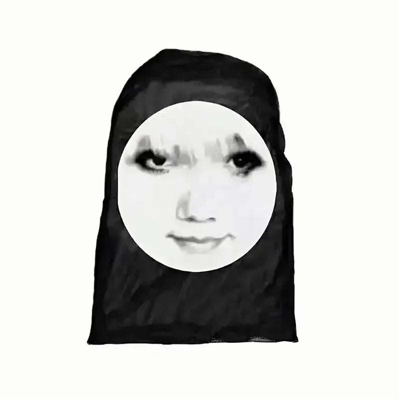 Black hijab cosplay 3d printed full face mask with circular white face design role play headdress for hip hop fashion