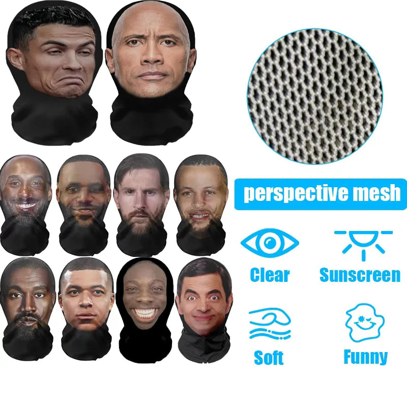 Black mesh cosplay 3d printed full face mask with celebrity faces for role play headdress and hip hop fashion use