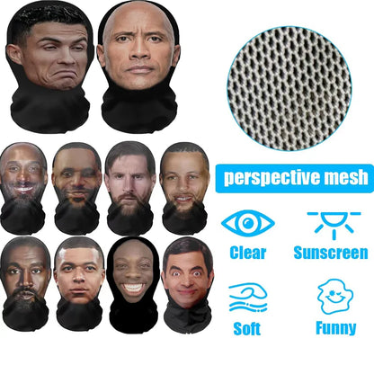 Black mesh cosplay 3d printed full face mask with celebrity faces for role play headdress and hip hop fashion use