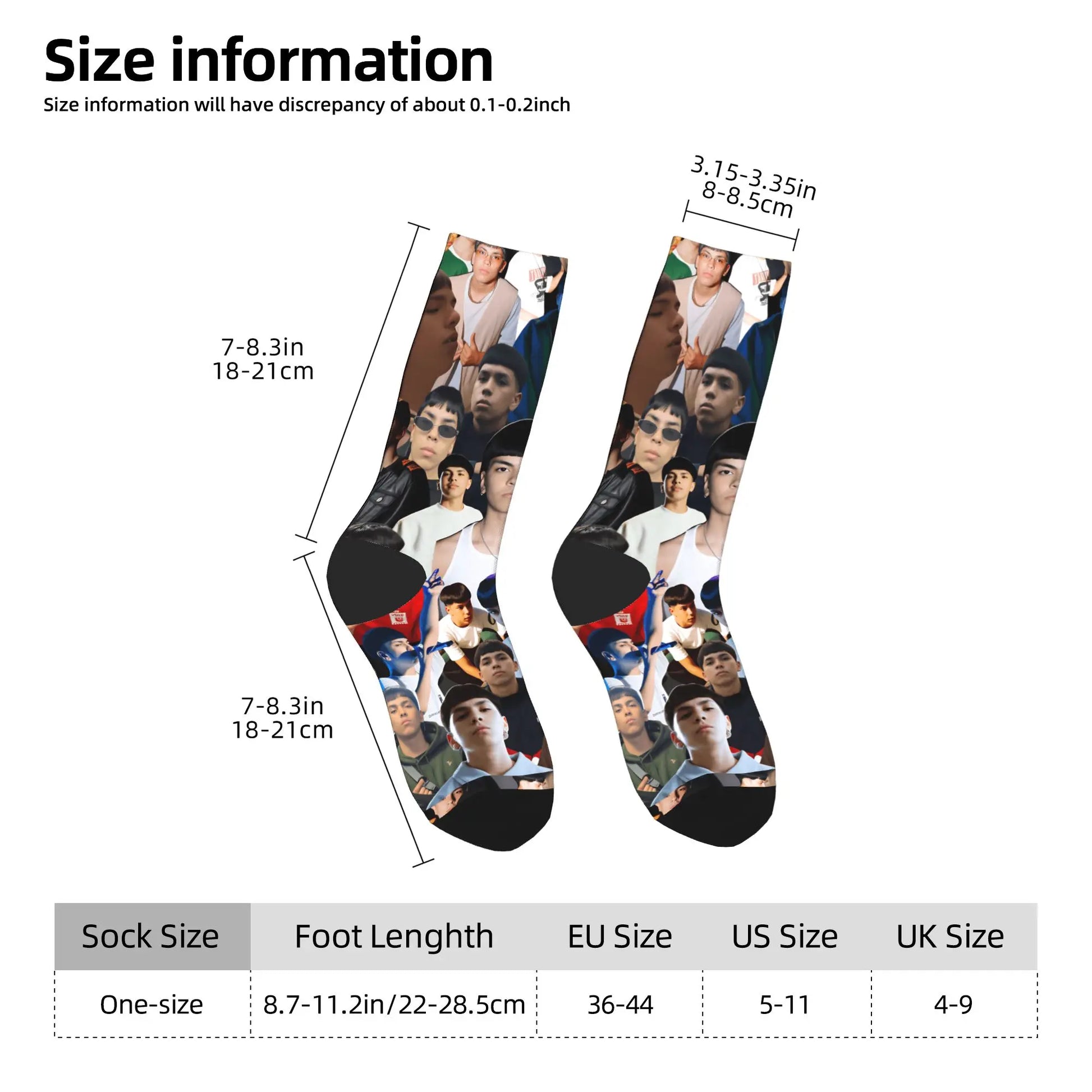 Black anti skid soft socks featuring autumn leisure graphic with repeating images of milo j music album rapper designs