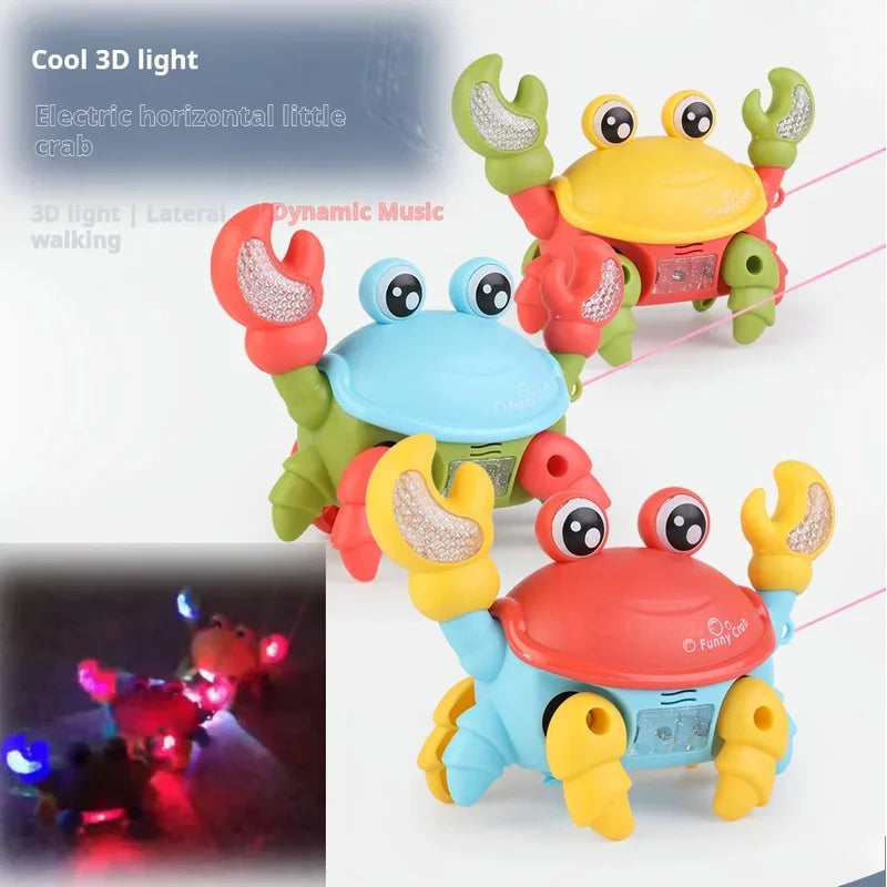 Colorful plastic crawling crab toy with glowing 3d lights and sound for interactive music gifts and toy walking moving fun
