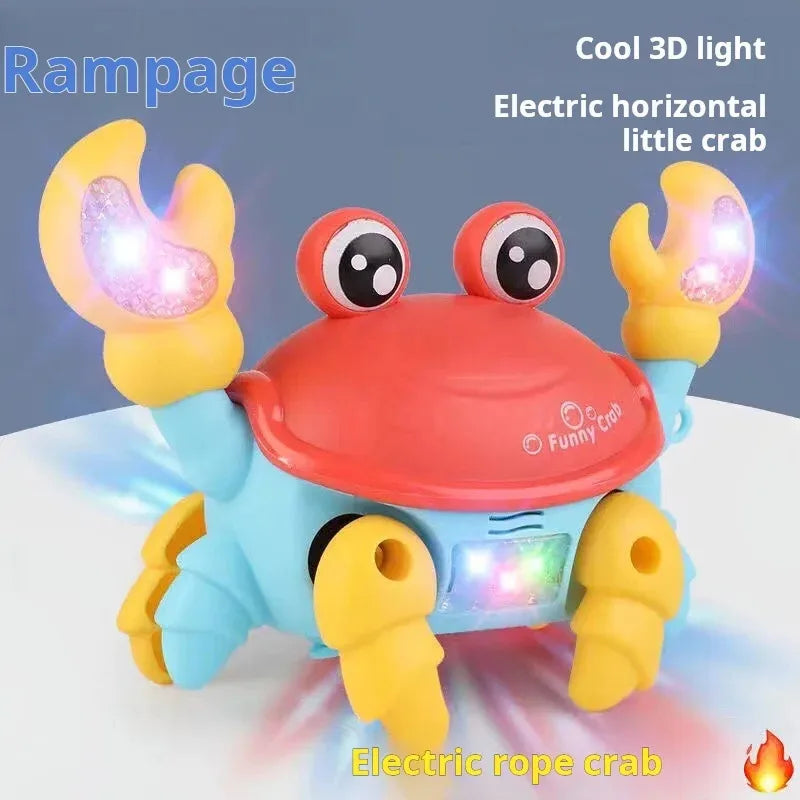A vibrant red and blue rampage crawling crab toy with glowing yellow claws and interactive music gifts features toy walking moving functions