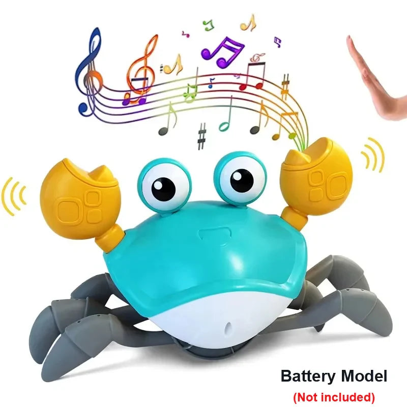 Turquoise and white robotic crab toy with yellow pincers plays music electric induction escape toy pets crawling crab toys
