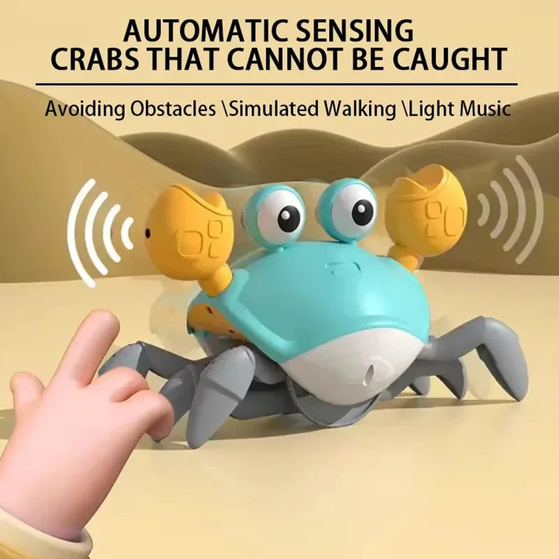 Turquoise and yellow crawling crab toys with gray legs feature electric induction for interactive escape toy pets
