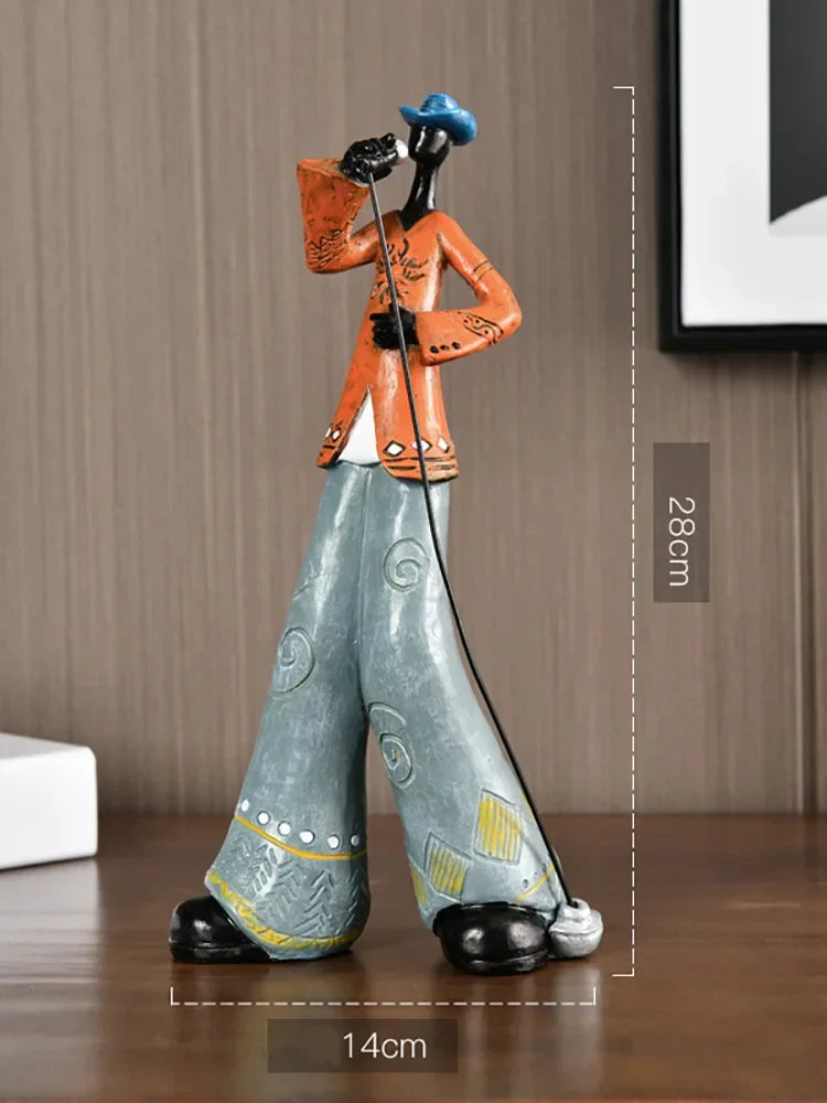 Orange and gray ceramic creative American band crafts statue sculpture of musician for porch study nordic decor