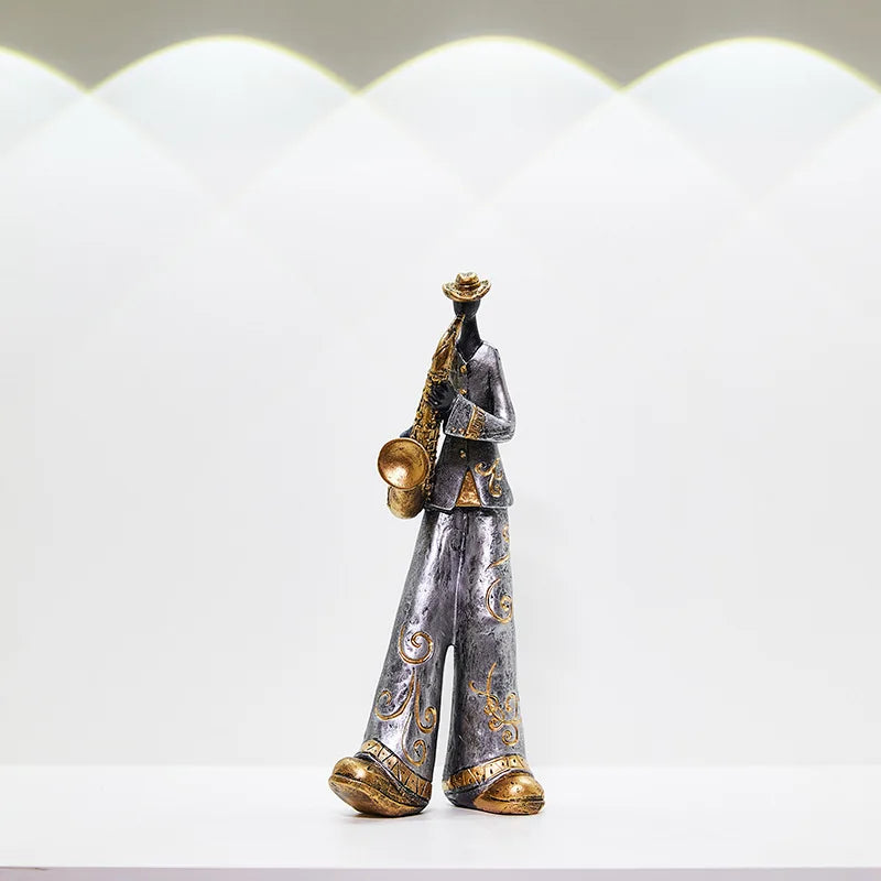 A creative american band decoration musical figurine of a saxophonist in silver and gold for porch study nordic decor