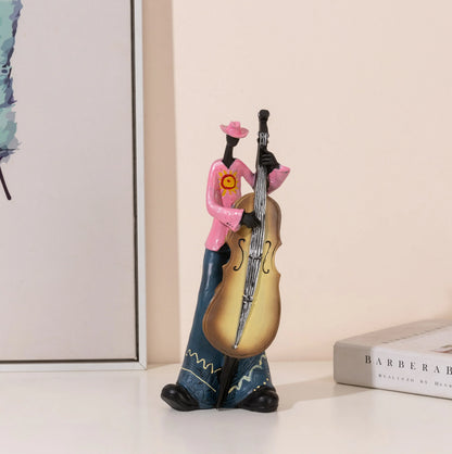Creative american band musical instrument model of a pink and blue musician figurine holding an upright bass for study nordic arts decor