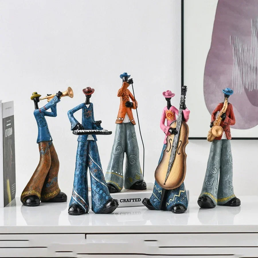 Set of five colorful creative american band crafts statue sculptures with intricate patterns for porch study nordic decor