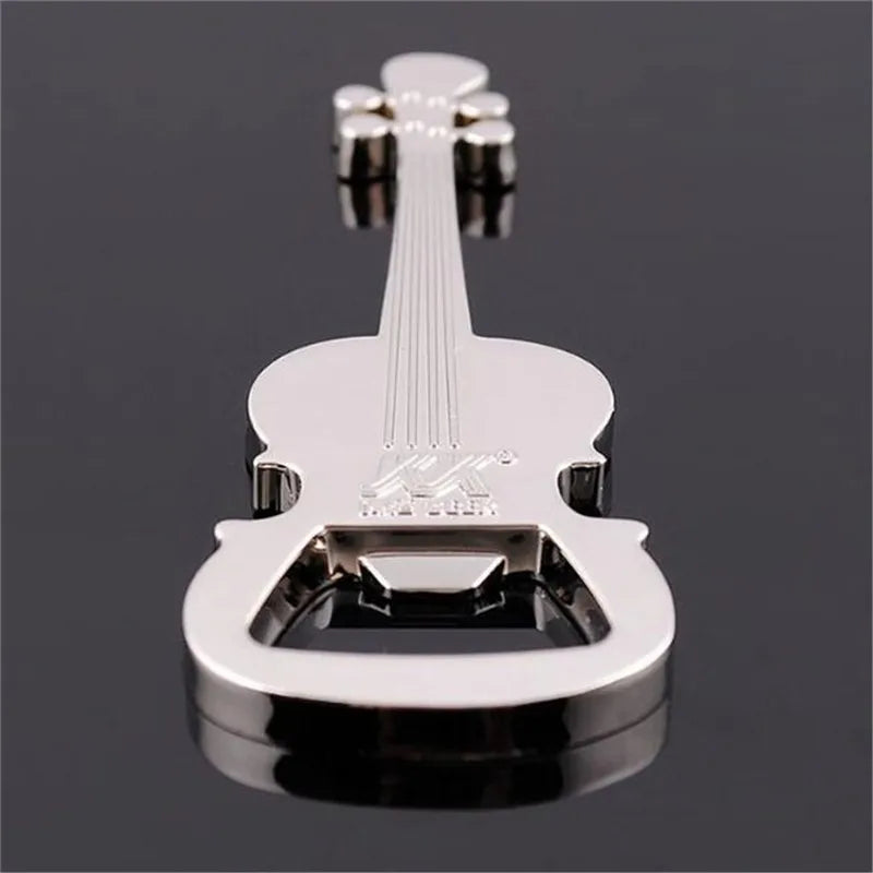 Shiny silver metal creative guitar beer bottle opener musical instrument style with engraved logo small prize gift