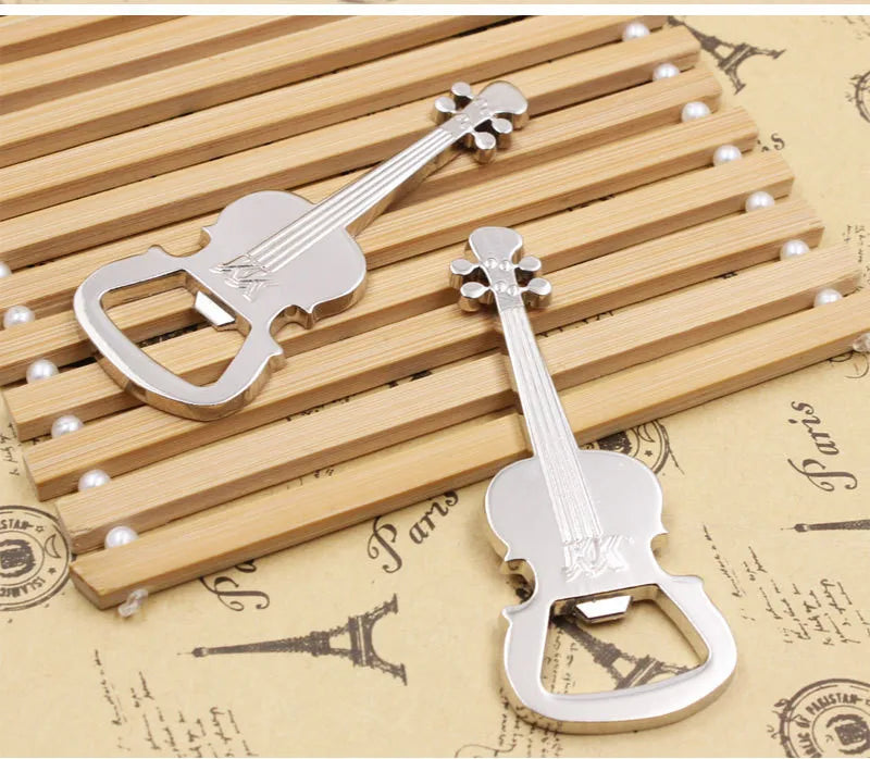 Shiny silver metal bottle opener musical instrument style creative guitar beer small prize gift with detailed stringing