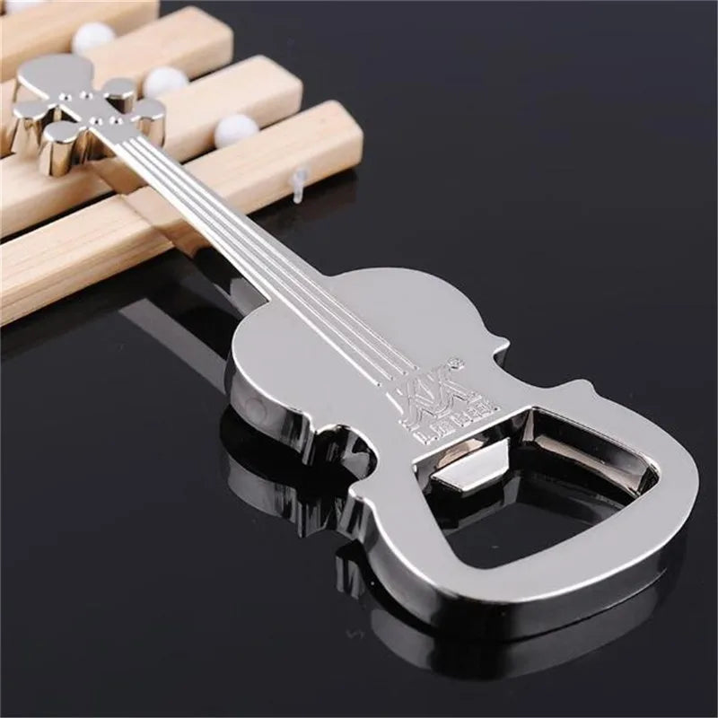 Shiny silver metal creative guitar beer bottle opener musical instrument style with engraved logo small prize gift