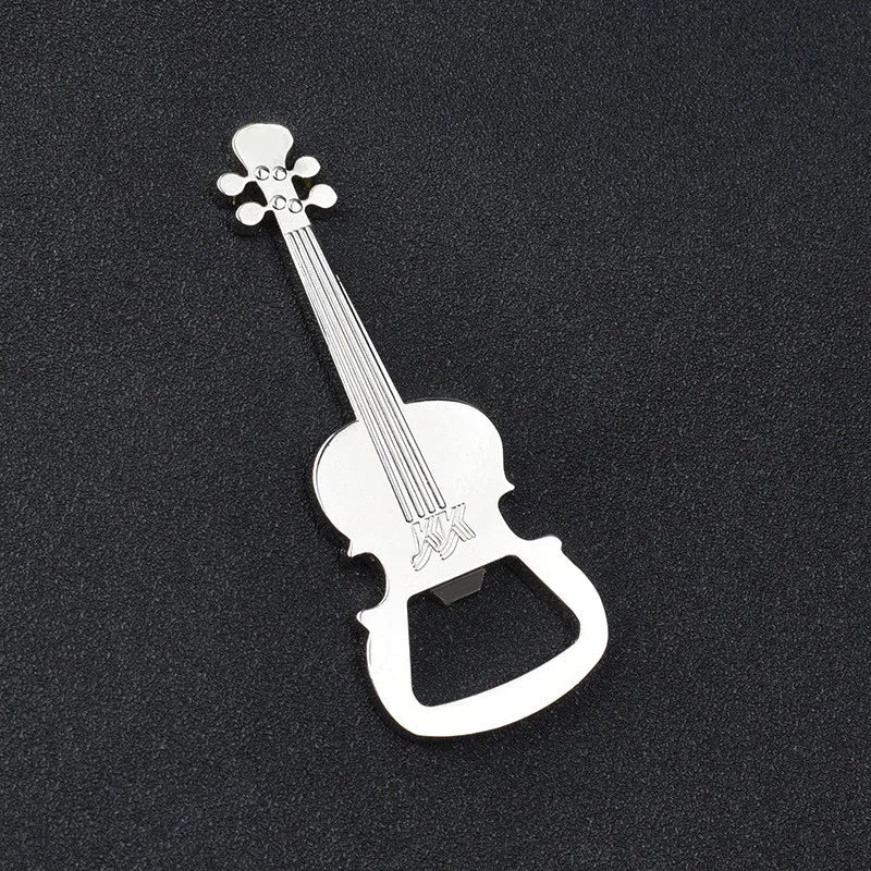 Silver metal bottle opener musical shaped like a violin with engraved detailing creative guitar beer small prize gift