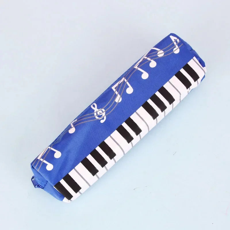 Blue oxford cloth piano stationery pouch with creative musical note design square single layer pencil case