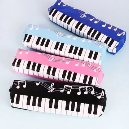 Four colorful creative musical note piano stationery pouch pencil cases in blue light blue pink and black oxford cloth square single layer