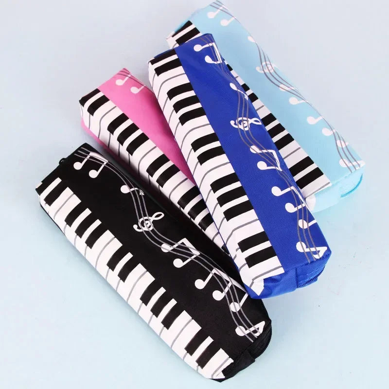 Four colorful piano stationery pouch pencil cases in black white pink blue and light blue made of oxford cloth
