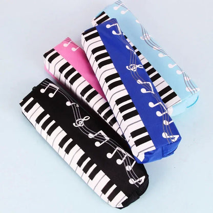 Four colorful piano stationery pouch pencil cases in black white pink blue and light blue made of oxford cloth