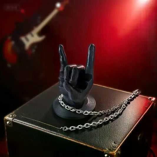 Black rock hand drum stick display stand with a metallic chain base for creative rock hand drumstick display
