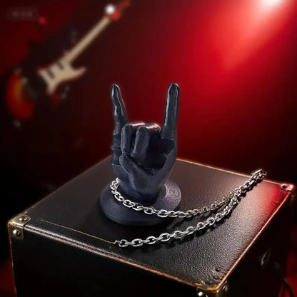 Black resin creative rock hand drumstick display stand with silver chain for home decoration and drummer gift