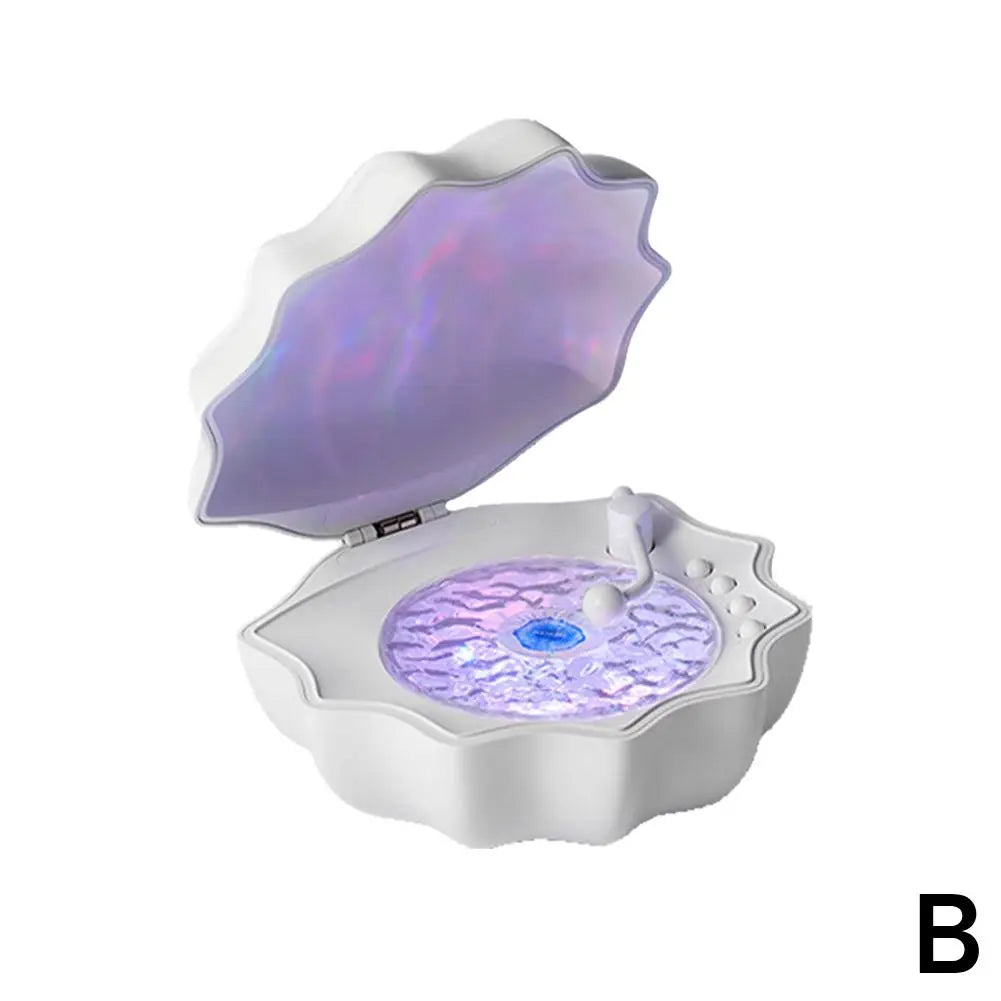 White shell light wireless led nightlight with glowing purple interior and blue center for romantic desktop ornaments