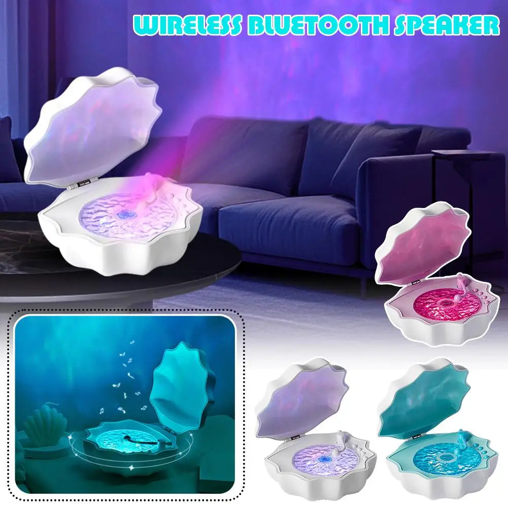 A white shell light wireless bluetooth speaker with colorful led lighting and a high-quality subwoofer for desktop ornaments romantic gift