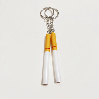 Silver chain cigarette key chain with creative simulation pvc miniature white and yellow bag pendant accessories
