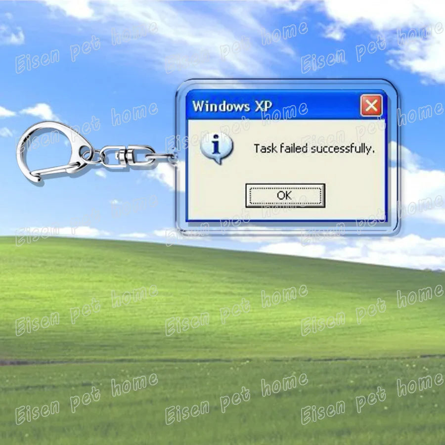 Silver metal creative xp window keychain with transparent acrylic window and engraved failed successfully design for ring jewelry fans