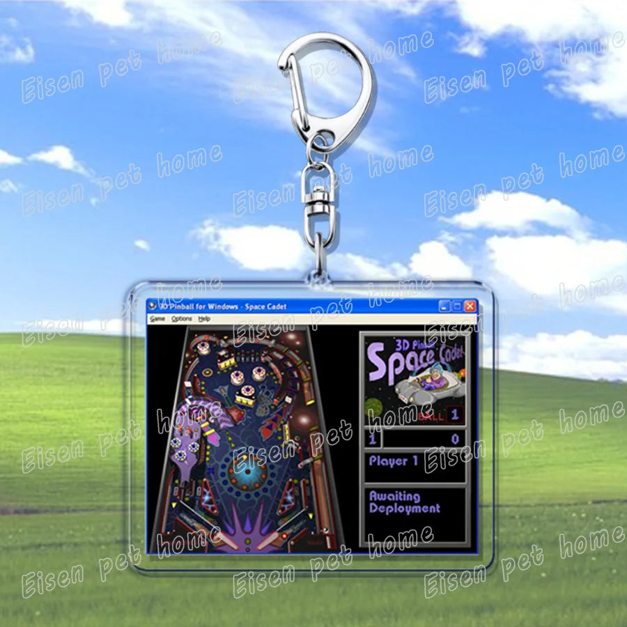 Clear acrylic creative xp window keychain featuring vibrant purple 3d pinball failed successfully keychain ring jewelry fans gift