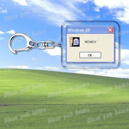 Silver metal keychain with clear acrylic creative xp window charm featuring failed successfully design for ring jewelry fans