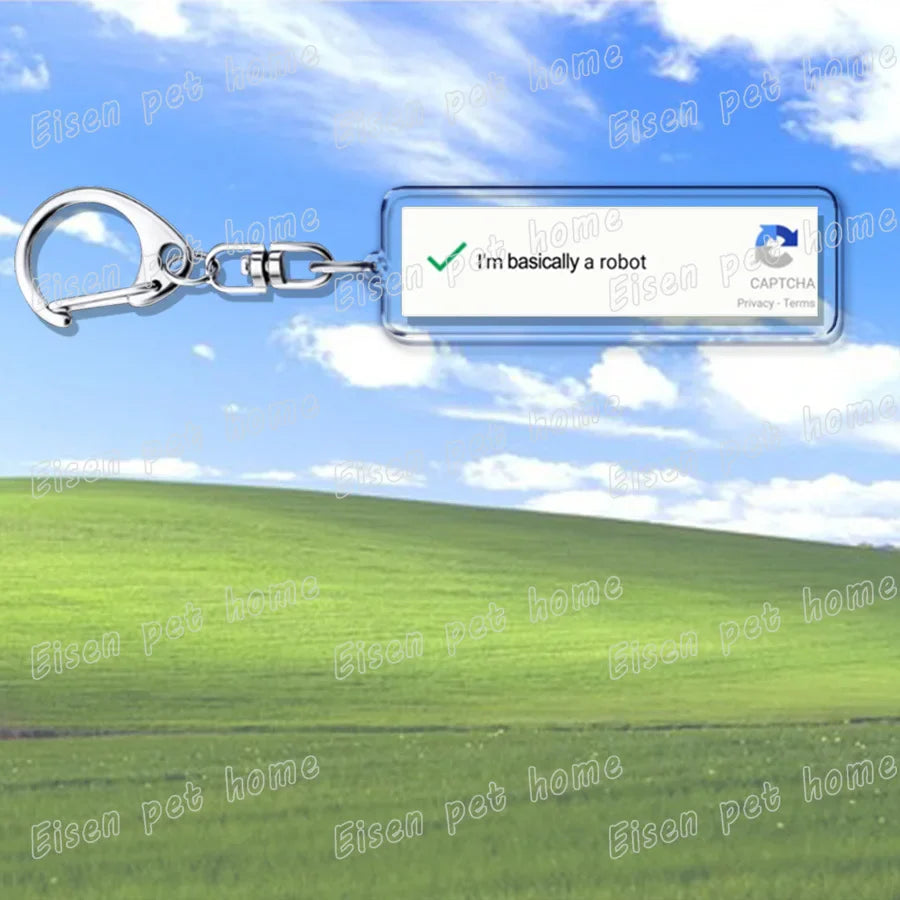 Silver metal creative xp window keychain with clear charm reading im basically a robot for ring jewelry fans