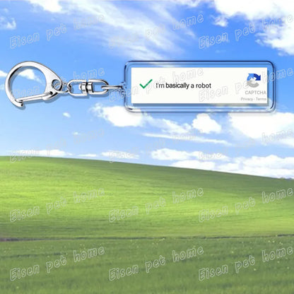 Silver metal creative xp window keychain with clear charm reading im basically a robot for ring jewelry fans